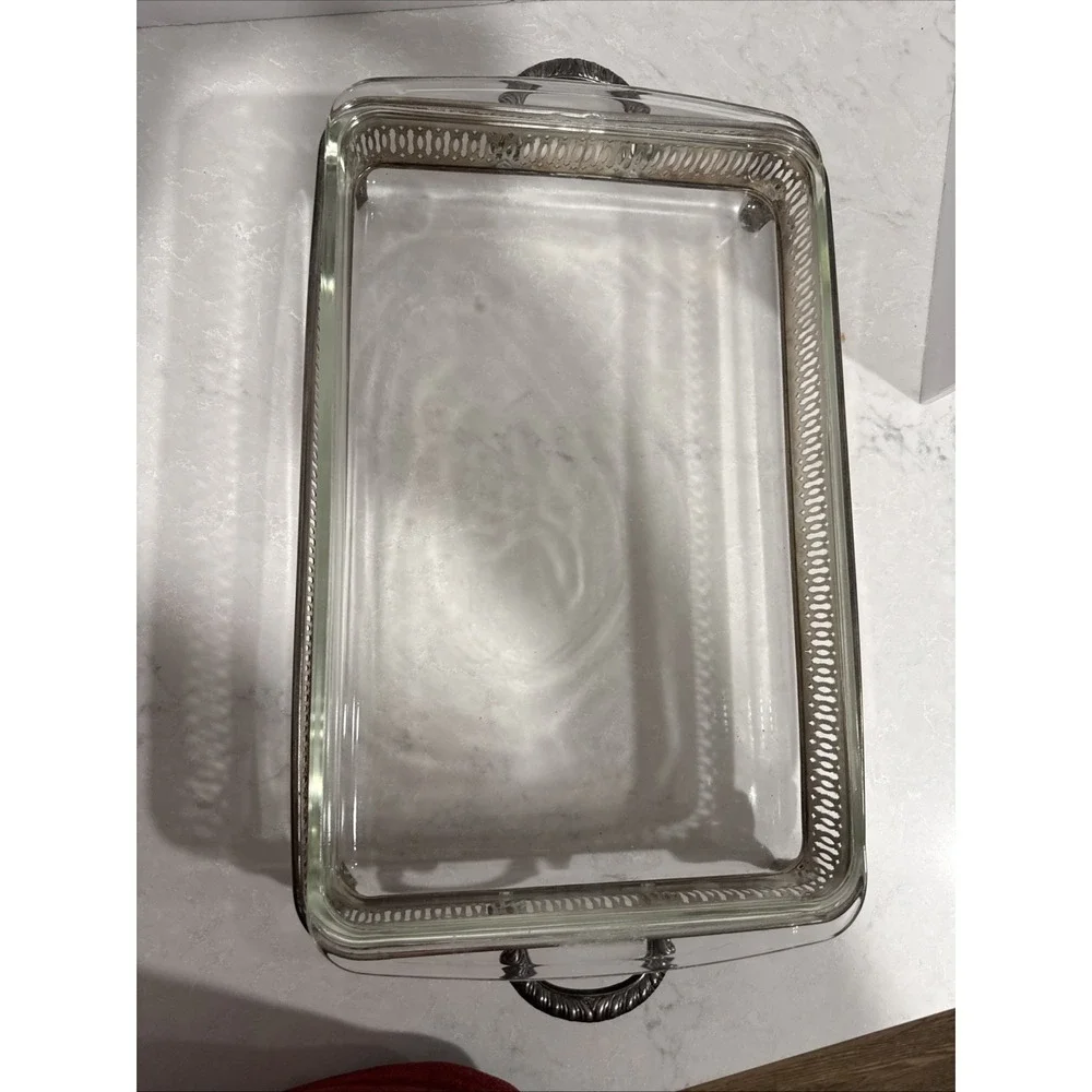 Vntg Godlinger Silver Plate Footed Dish Casserole Server Glass Liner 18x10 inch